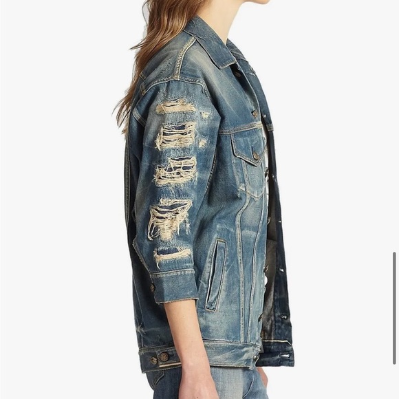 R13 | Distressed Denim Trucker Jean Oversized Jacket - Picture 2 of 14